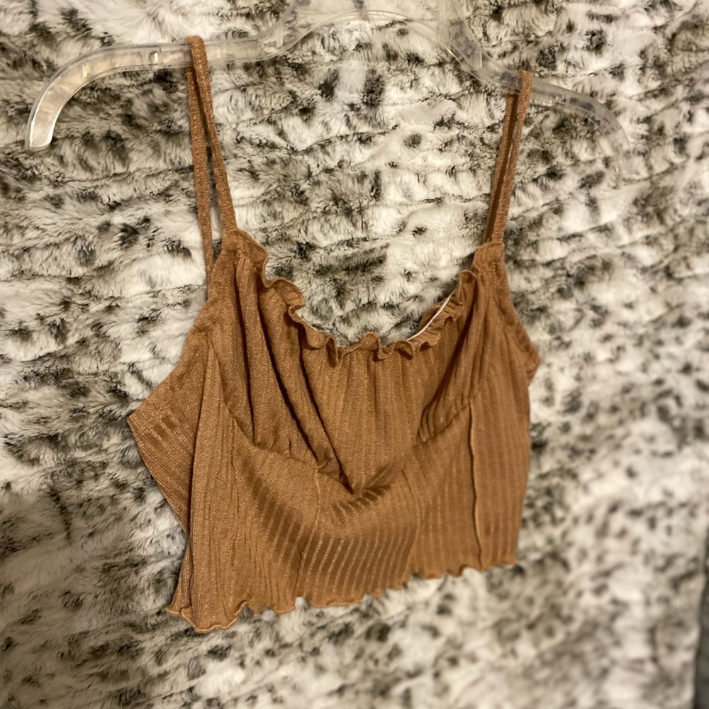 brown ruched cropped tank top